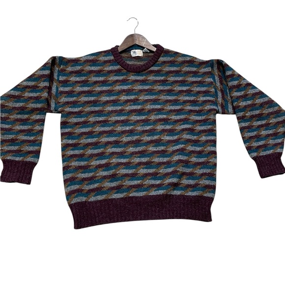 Vintage 80s Alan Flusser‎ 100 Percent Wool Shetland Mens Sweater Size Large - Picture 1 of 12